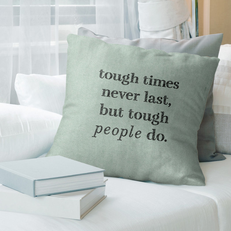 Coussin Handwritten Tough Times, 14 po x 14 po, Vert / Noir, Pas de remplissage