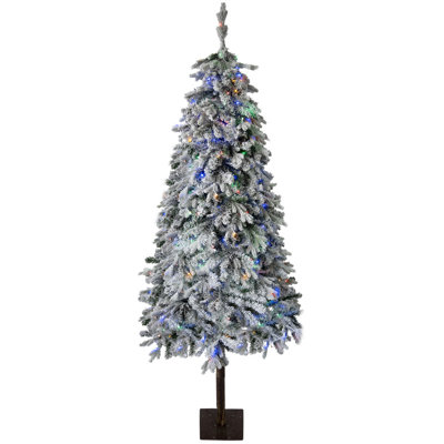 Artificial Christmas Tree Prelit, Snow Flocked Xmas Tree with PE Branch Tips, Lights, Metal Stand, Full & Realistic Appearance for Christmas Decor