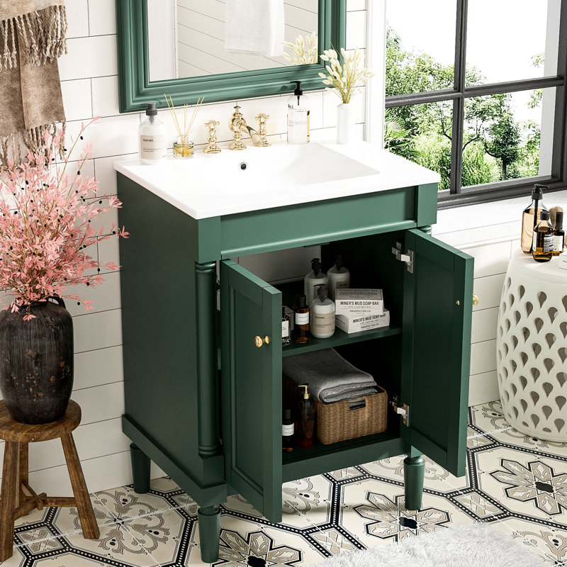 Meuble-lavabo moderne avec portes fonctionnelles, capacité de charge de 136 kg (300 lb) -