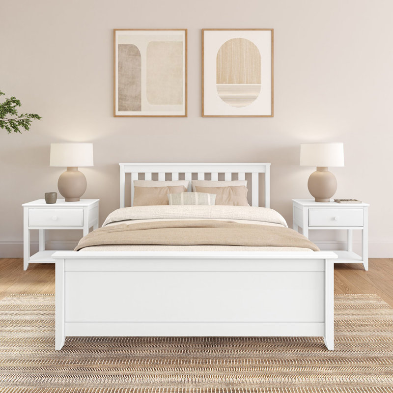  Rosenthal Solid Wood Slat Bed, White, Full/Double