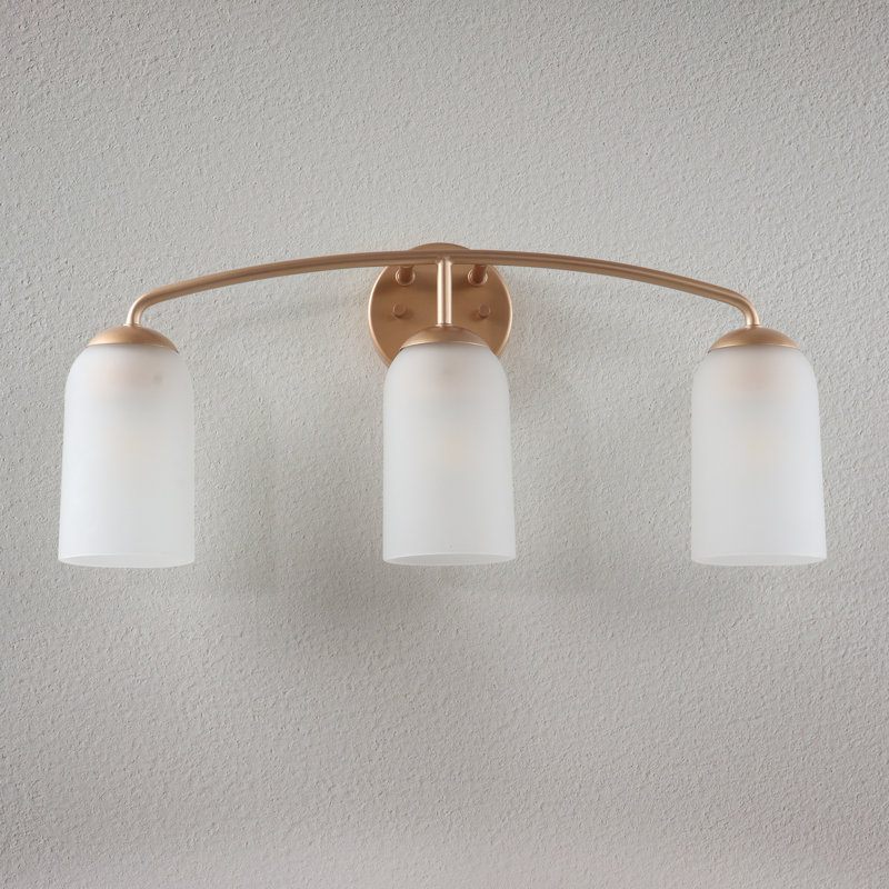 Éclairage pour salle de bain 3 lumières avec abat-jour en verre givré Modern, Gold