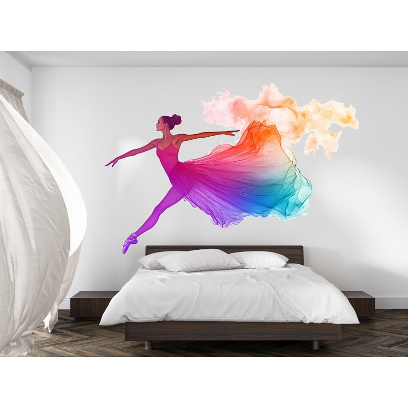 Adhésif décoratif ballerine, autocollant de danse arc-en-ciel, art mural ballet, décoration de chambre, peinture colorée de danseuse, 111 g