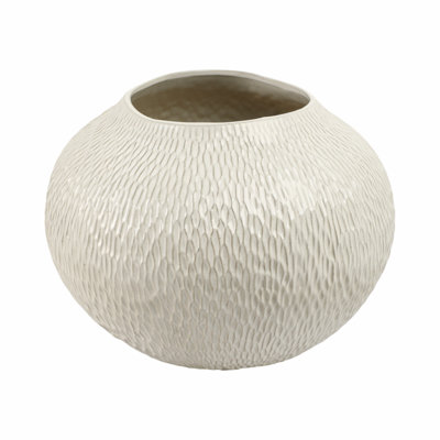 Vase texturé en céramique blanc cassé - Vase rond décoratif pour décoration moderne