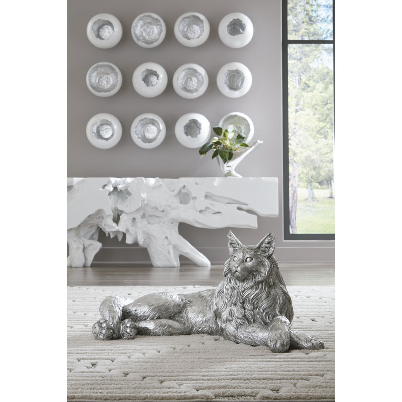 Figurine de chat en résine, feuille d'argent