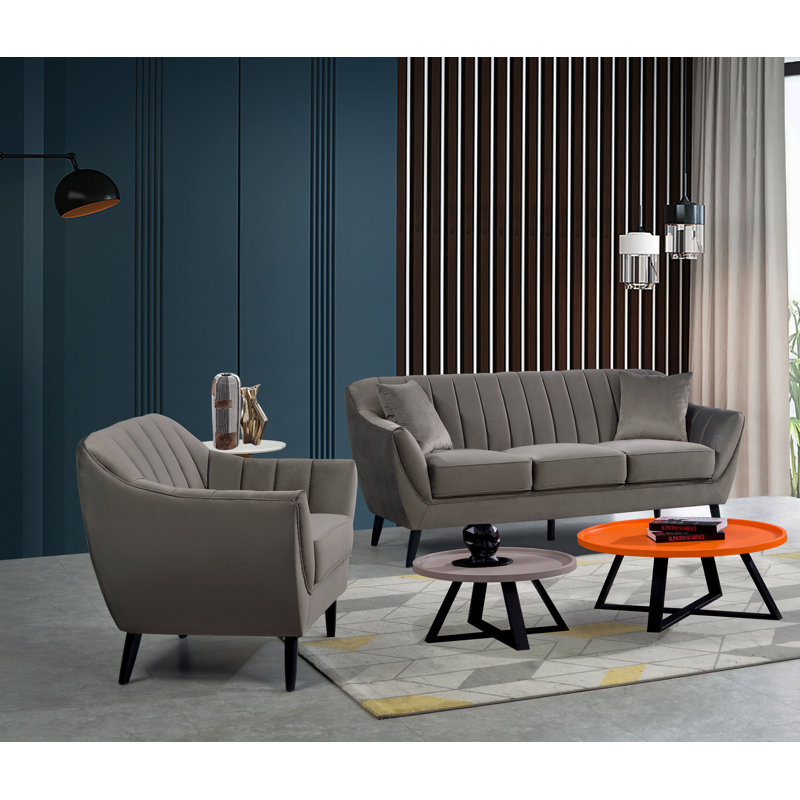Canapé avec 2 coussins, velours gris anthracite