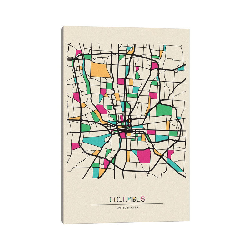 «Columbus, Ohio Map» par Ayse Deniz Akerman - impression sur toile tendue, H 26 po x l 18 po x 1,5 po