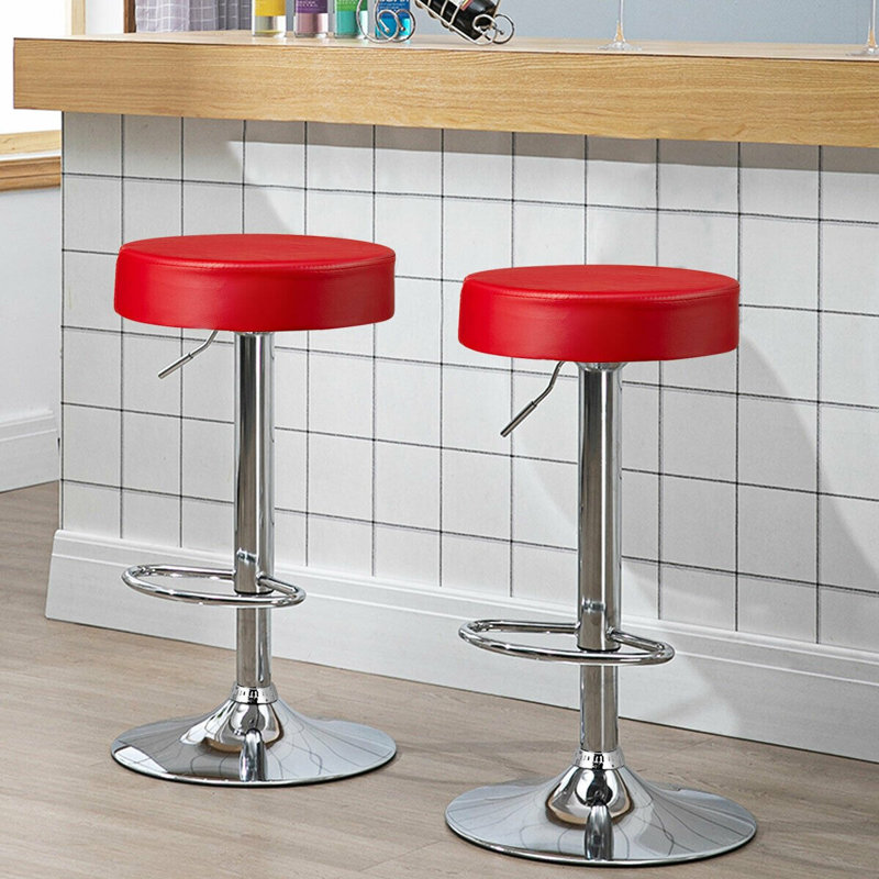 Tabouret de bar pivotant à hauteur ajustable Dawer, Rouge, 2