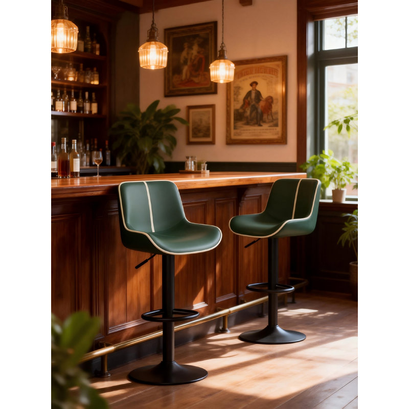 Adjustable Swivel Bar Stool With Backrest – Matte Faux Leather, Green