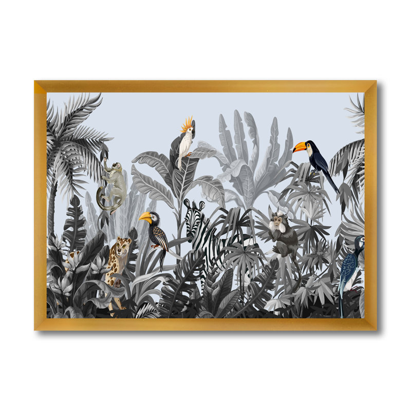Chinoiserie avec oiseaux et pivoines - peinture sur toile, H 16 po x l 32 po x p 1 po, Cadre doré