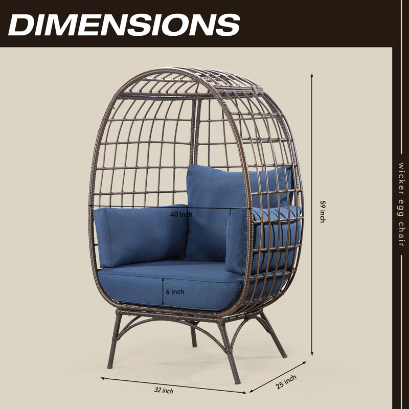 Fauteuil de patio avec coussins Cuccia, Bleu, Brun
