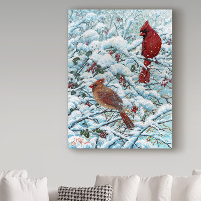 Fazulla 'Winter Cardinal Painting' Acrylic Painting Print on Wrapped Canvas