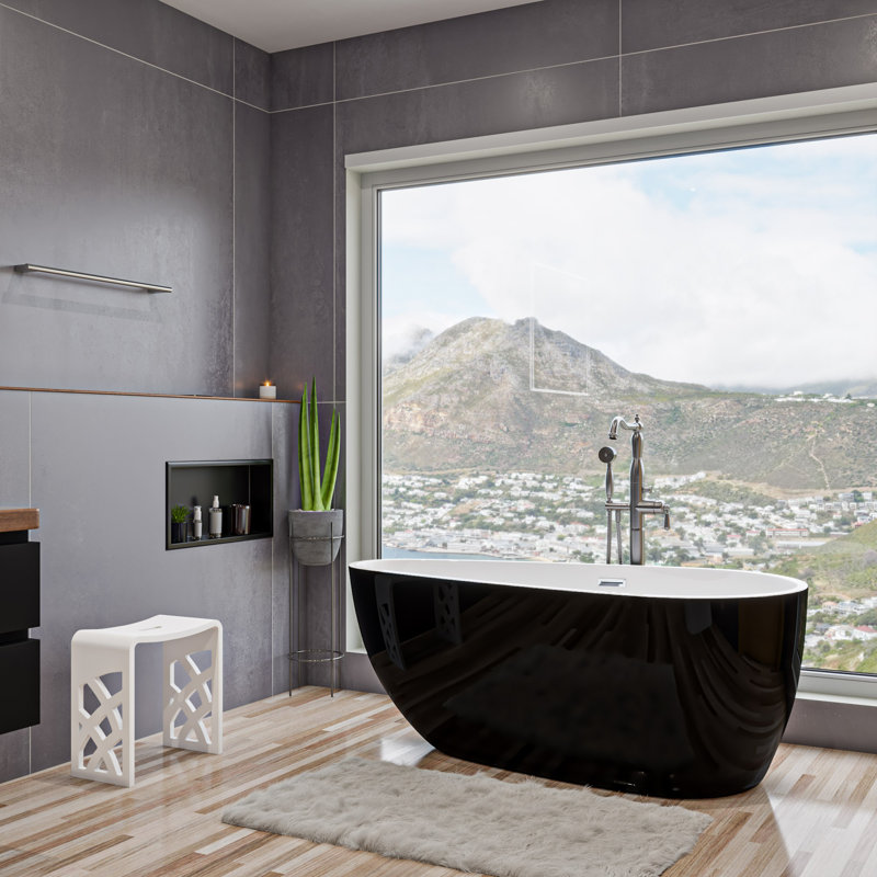 59'' x 29.5'' Freestanding Soaking Acrylic Bathtub, Black