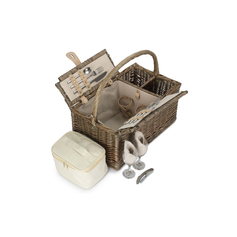 Wicker Lidded 2 Person Fitted Picnic Hamper