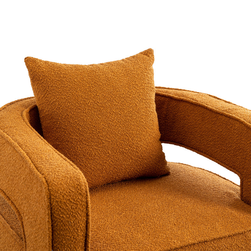 Fauteuils pivotants modernes, cuir bouclé caramel, piètement en métal, pour salon contemporain