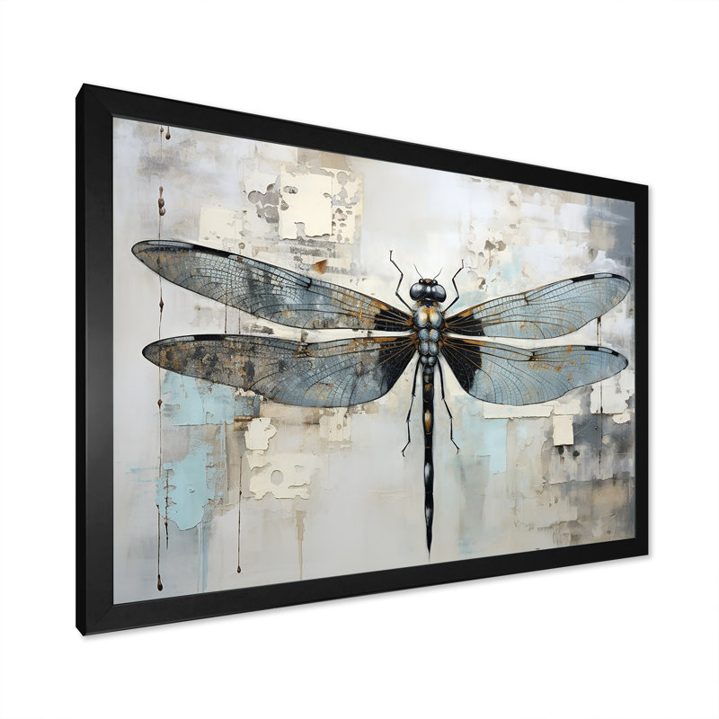 Dragonfly Delight IV - Libellule, art mural, H 30 po x l 40 po x P 1,5 po, Cadre simple noir