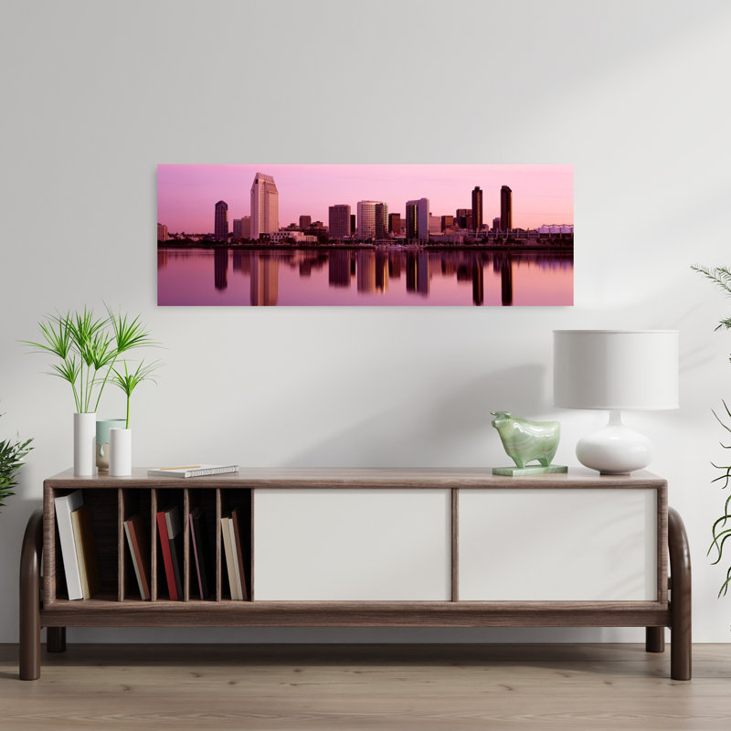 «Skyline San Diego Ca», art abstrait contemporain, art mural de la ville, H 12 po x l 36 po