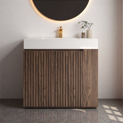 Meuble-lavabo Winston 36 po avec lavabo, grand meuble-lavabo autoportant de rangement pour salle de bain moderne, lavabo monobloc sans bonde ni robinet, à monter soi-même