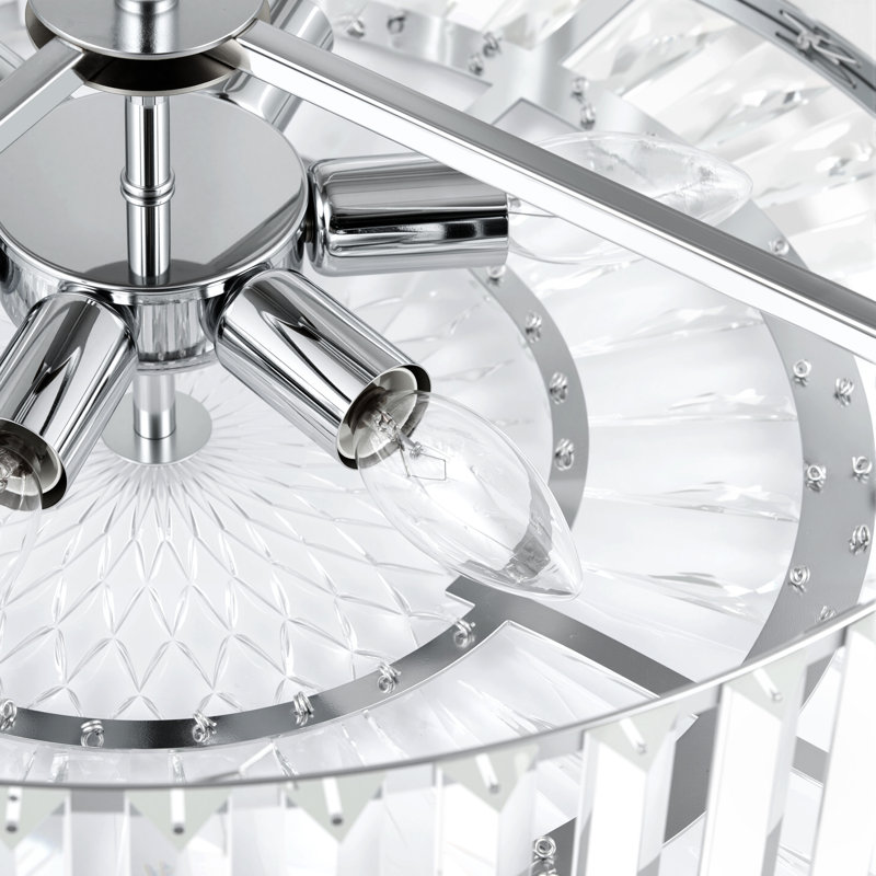 Plafonnier semi-encastré en cristal, Chrome, 6 Lights