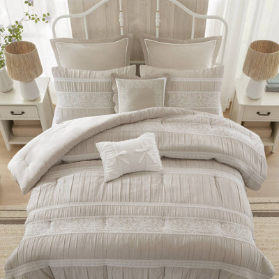 Perryn Neutral Vintage Jacquard 7-Piece King Comforter Set