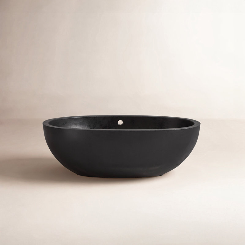 Avalon NativeStone Concrete Freestanding Oval Soaking Bathtub, 21" H x 36" W x 62" L, Charcoal