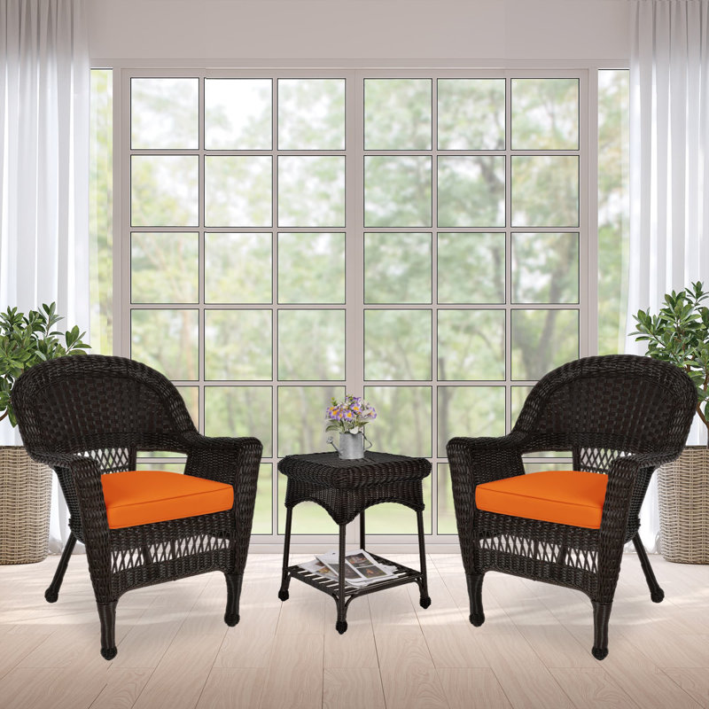 Ensemble de conversation 3 pièces avec coussins Byxbee, Orange, Espresso