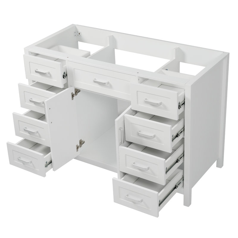 Meuble-lavabo autoportant de 119 cm (47 po) seulement, 2 portes à fermeture amortie, 8 tiroirs, blanc