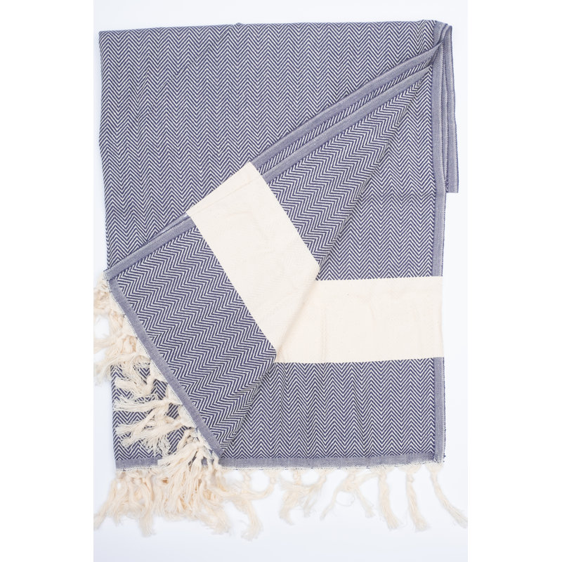 Jakkele Turkish Cotton Jacquard Beach Towel, Navy Belt