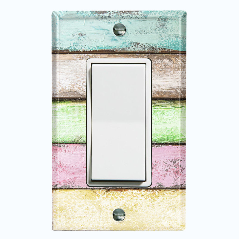 Metal Light Switch Plate Outlet Cover (Colourful Pastel Fence Horizontal - Single Rocker)