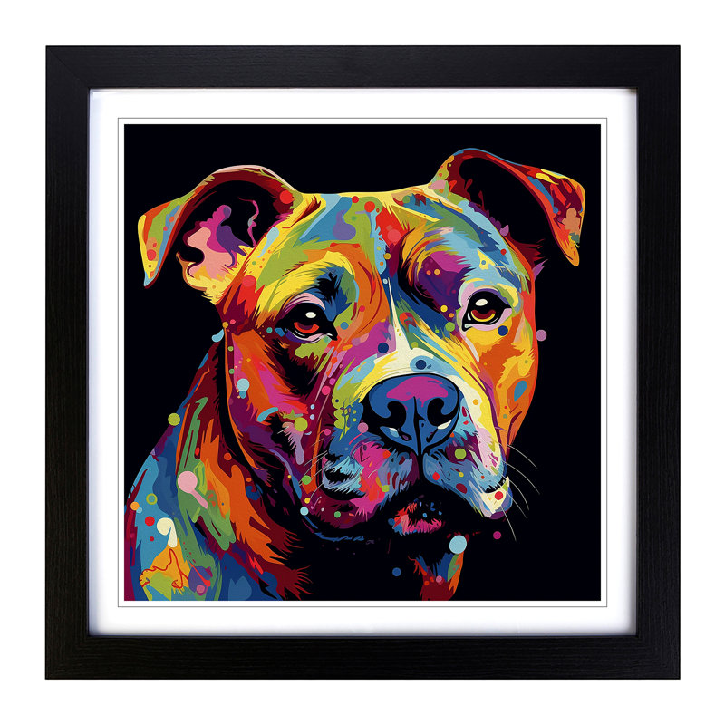 Staffordshire Bull Terrier Pop Art - Single Picture Frame Print on Wood, Black