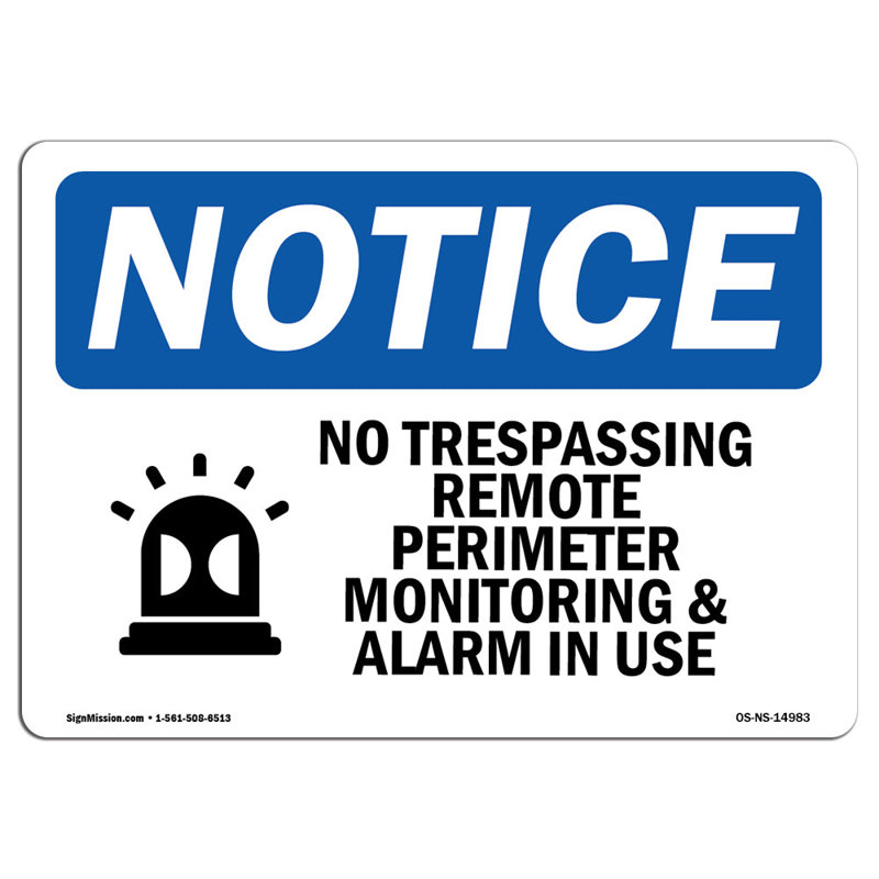 Signe de périmètre à distance «No Trespassing» avec symbole, H 18 po x l 24 po x P 0,1 po