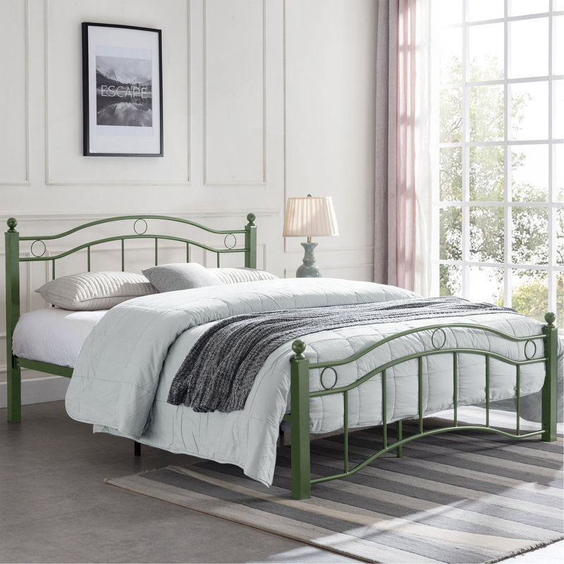 Grand lit en métal avec tête et pied de lit ondulés, Grand lit, Vert antique