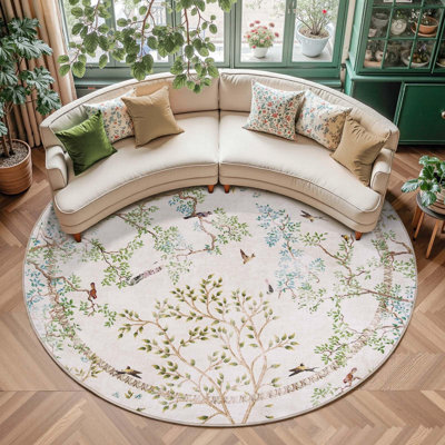 Tapis floral avec imprimé d'oiseaux botaniques et plantes lavables antidérapantes