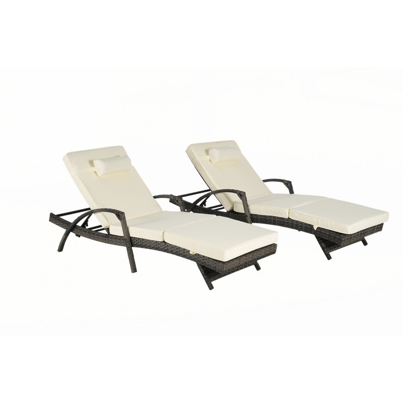 Wicker Reclining Lounge Chair Lawn Sunbathing Chairs Recliner up to 150° Beach Poolside Garden, Beige