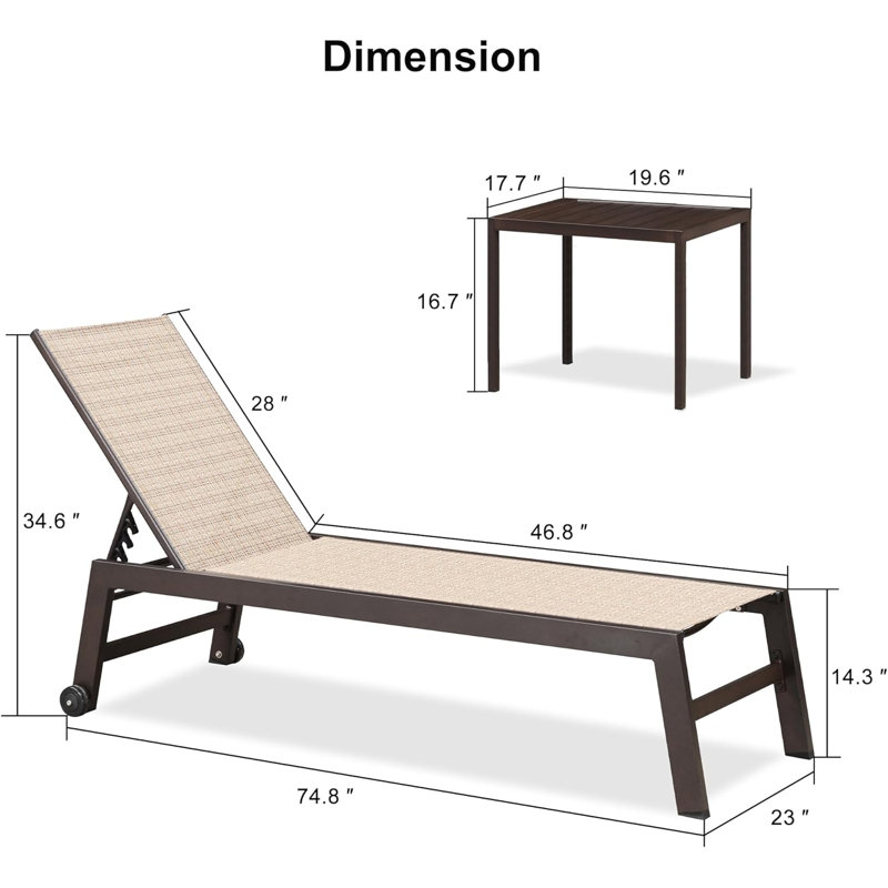 Chaise longue Ebern Designs, Brun clair