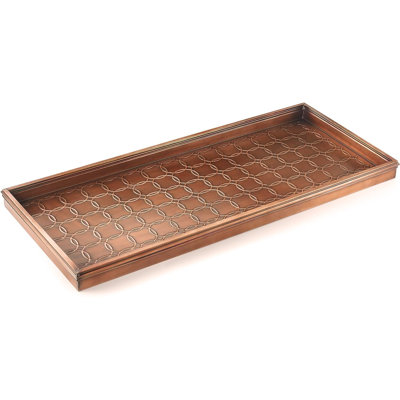 Large Boot Tray, Circles Multi-Purpose All Weather Decorative Boot Tray, Shoes, Plants, Garage, Patio Door, Pet Bowls, 34 Inch Entry Indoor Shoe Tray, Copper Finish