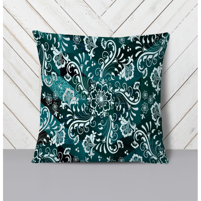 Throw Pillow With Insert, 16"H x 16"W, Blue Damask/Abstract 1