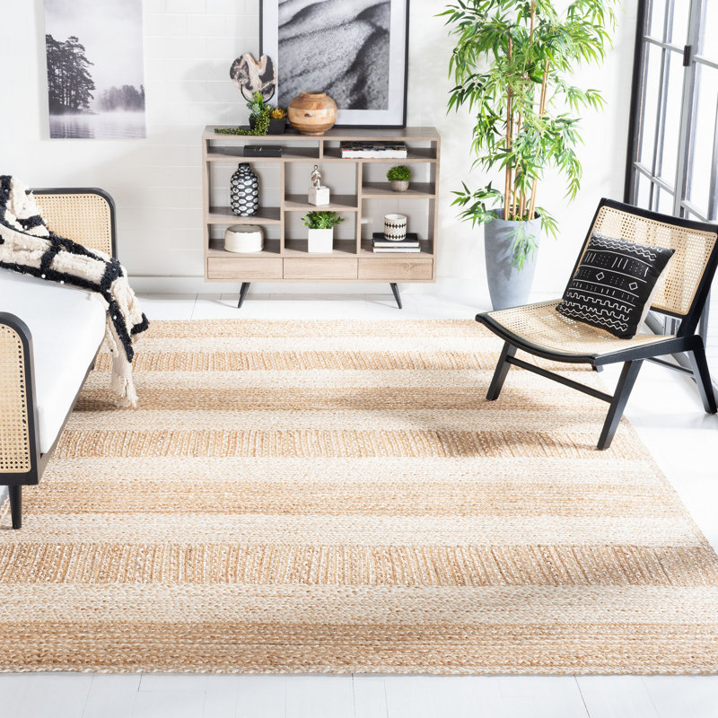 Chesnut Natural Fiber Flat Weave Jute And Cotton With Latex Striped Rug, Rectangle 4' x 6'