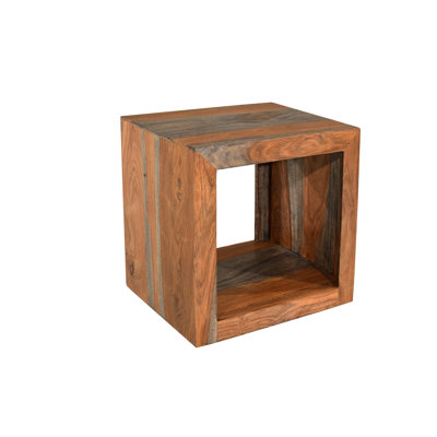 Goa Cube Solid Wood Floor Shelf End Table