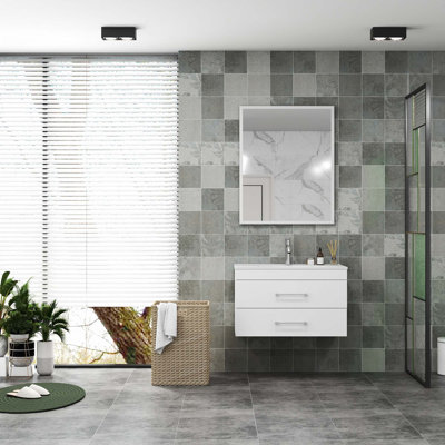 Meuble-lavabo mural blanc brillant avec miroir