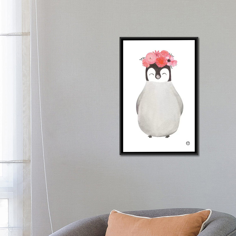 Art pingouin, H 26 po x l 18 po x P 1,5 po, Toile avec cadre noir