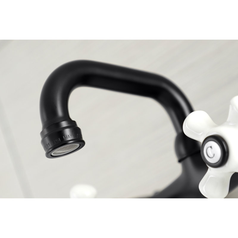 Kingston Brass Kingston Two-Handle 2-Hole Wall Mount Bar Faucet, Cross Handle, Matte Black/White