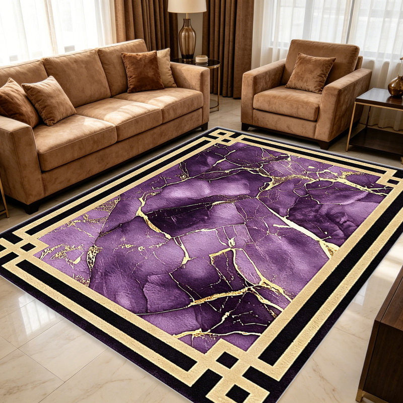 Amethyst Marble Gold carpet-easy to clean, machine-washable, soft and comfortable; suitable for door mats, kitchens, living rooms, bedrooms, corridors, and laundry areas. Easy to clean, durable carpet for home decoration.