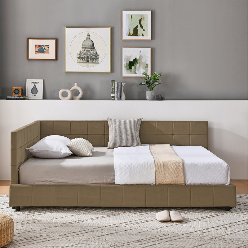 Full Size Upholstered Tufted  Bed Frame, Sofa Bed Frame With Comfortable Backrest And Armrests, Full Size Bed For Bedroom, Living Room,Velvet, BROWN(80.5''*59''*30.5'')