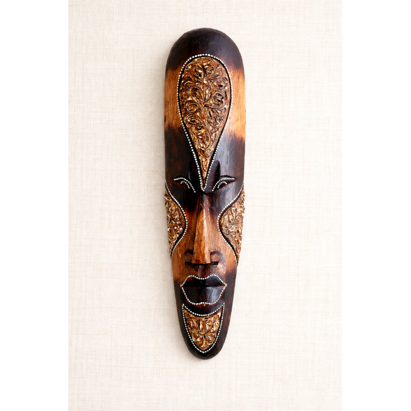 African Tribal Mask Wall Decor – Solid Wood Fortune Wall Sculpture for Home & Office