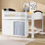 Lit mezzanine double avec armoire de rangement, garde-robe et DEL, lit mezzanine en bois massif avec échelle, garde-corps pour les adolescents-123140283