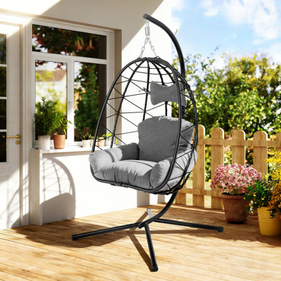 Fauteuil suspendu suspendu en osier avec support et coussin lavable pour patio