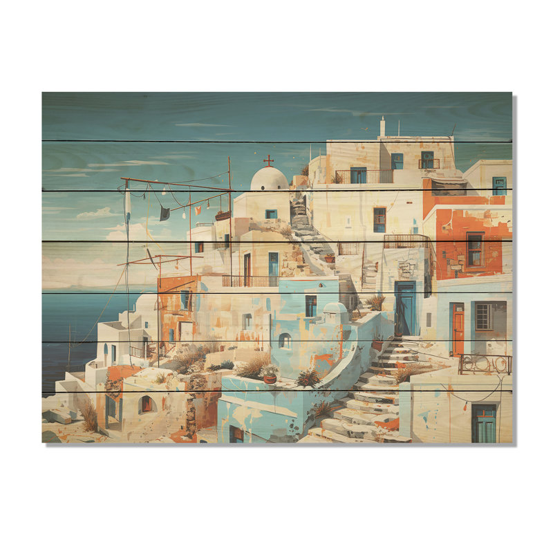 Multicolore Santorini Grèce III - Santorini sur bois, H 10 po x l 20 po x P 0,78 po