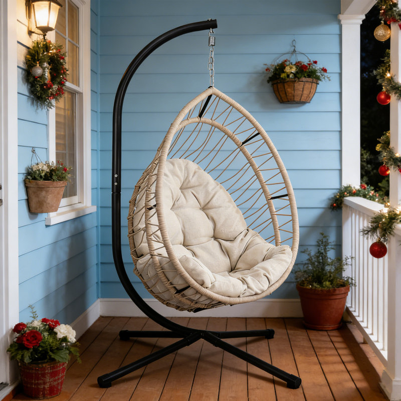 Fauteuil de patio en osier avec coussin, Gris clair, Beige