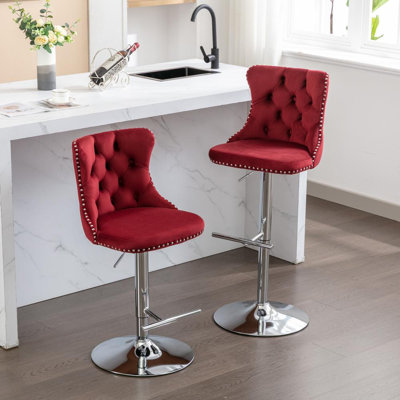 Swivel Adjustable Height Tufted Counter Bar Stools with Metal Frame Set of 2