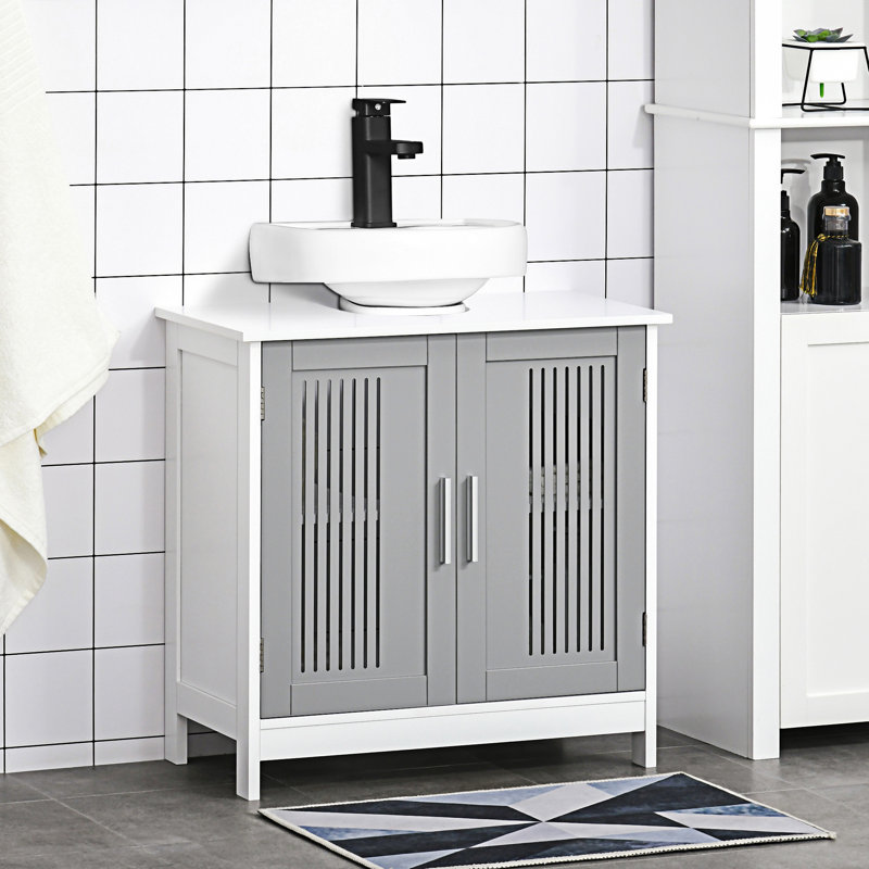 Armoire sous-lavabo moderne avec 2 portes Kleankin, Blanc / gris